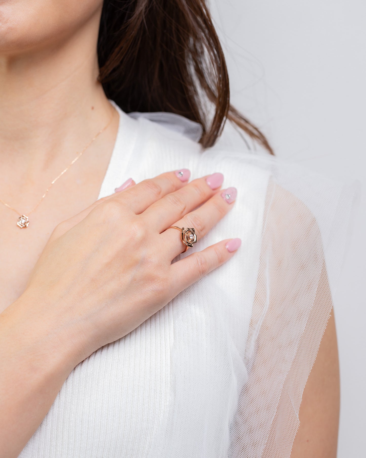 K18PG diamond 0.1ct rose ring LeLi Princess jewelry