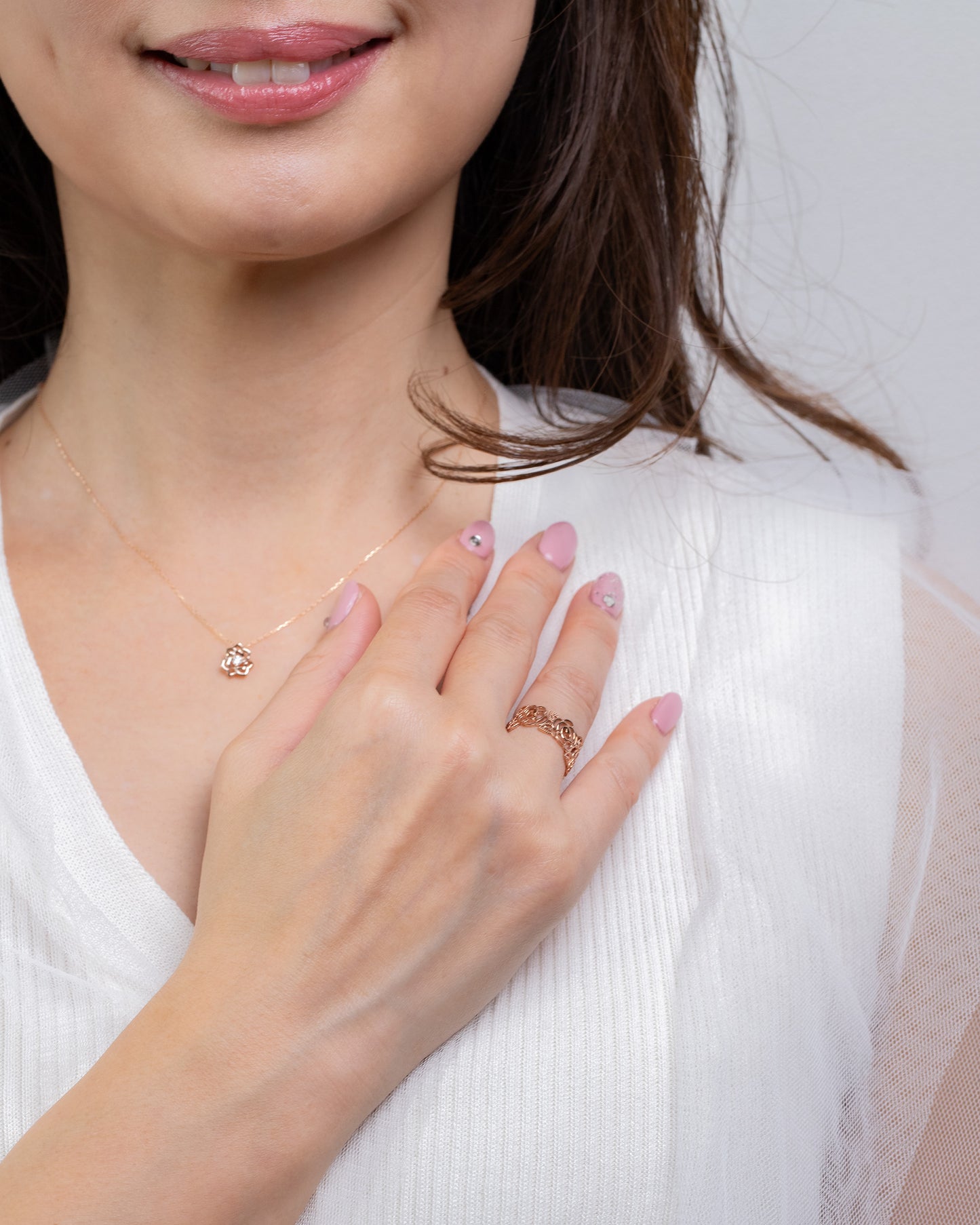 K18PG diamond all around rose ring LeLi Princess jewelry