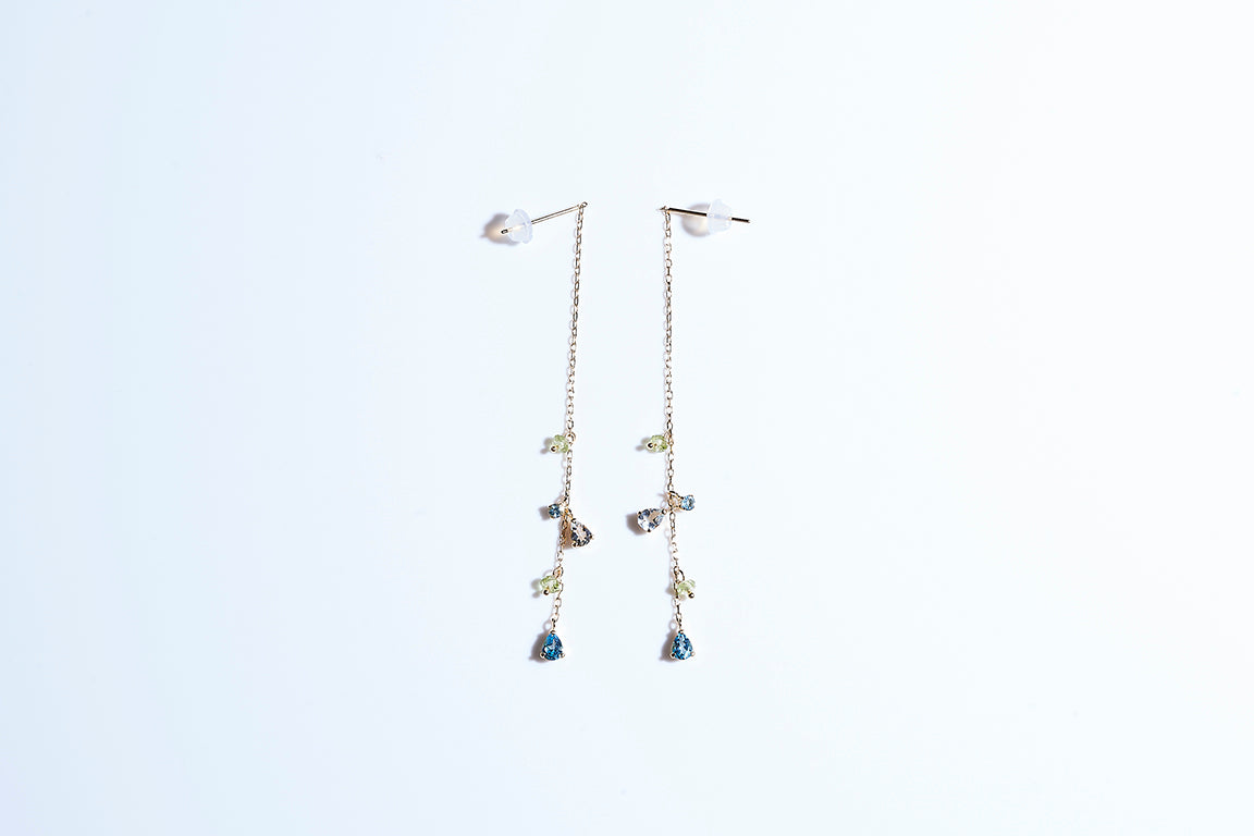 K18YG ブルートパーズ アクアマリン ペリドット ピアス -ChériB-