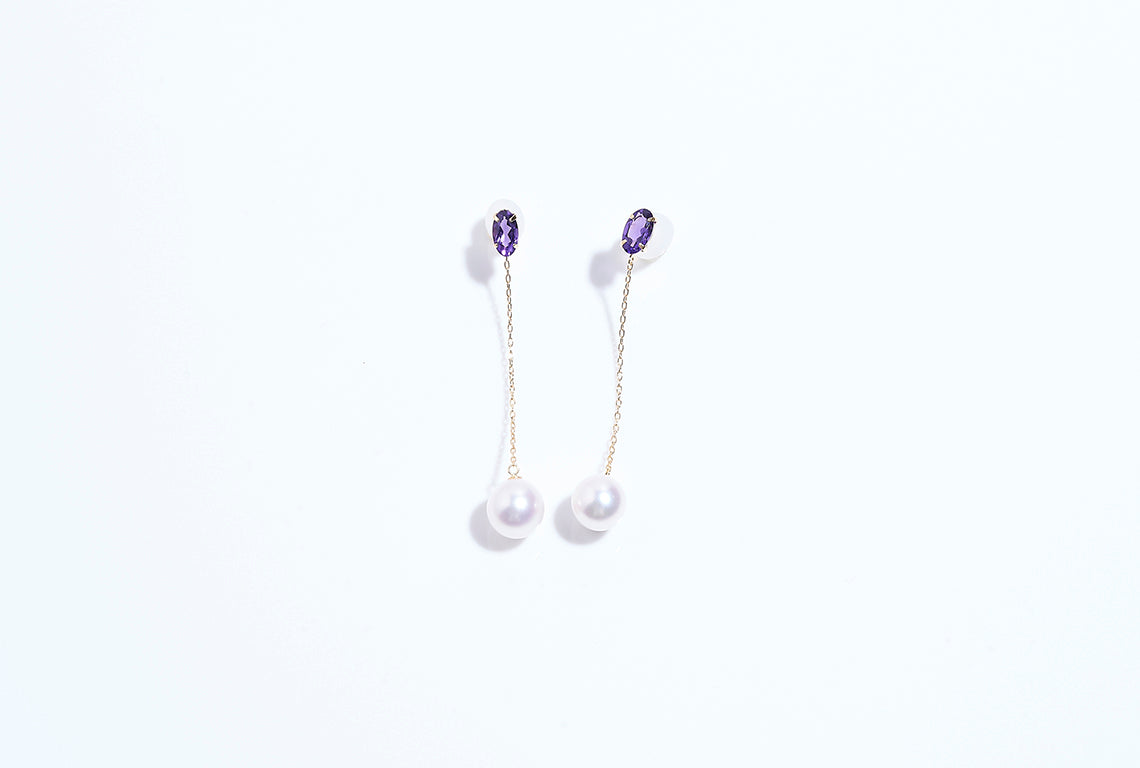 K18YGアメジスト アコヤパール ピアス -ChériB-