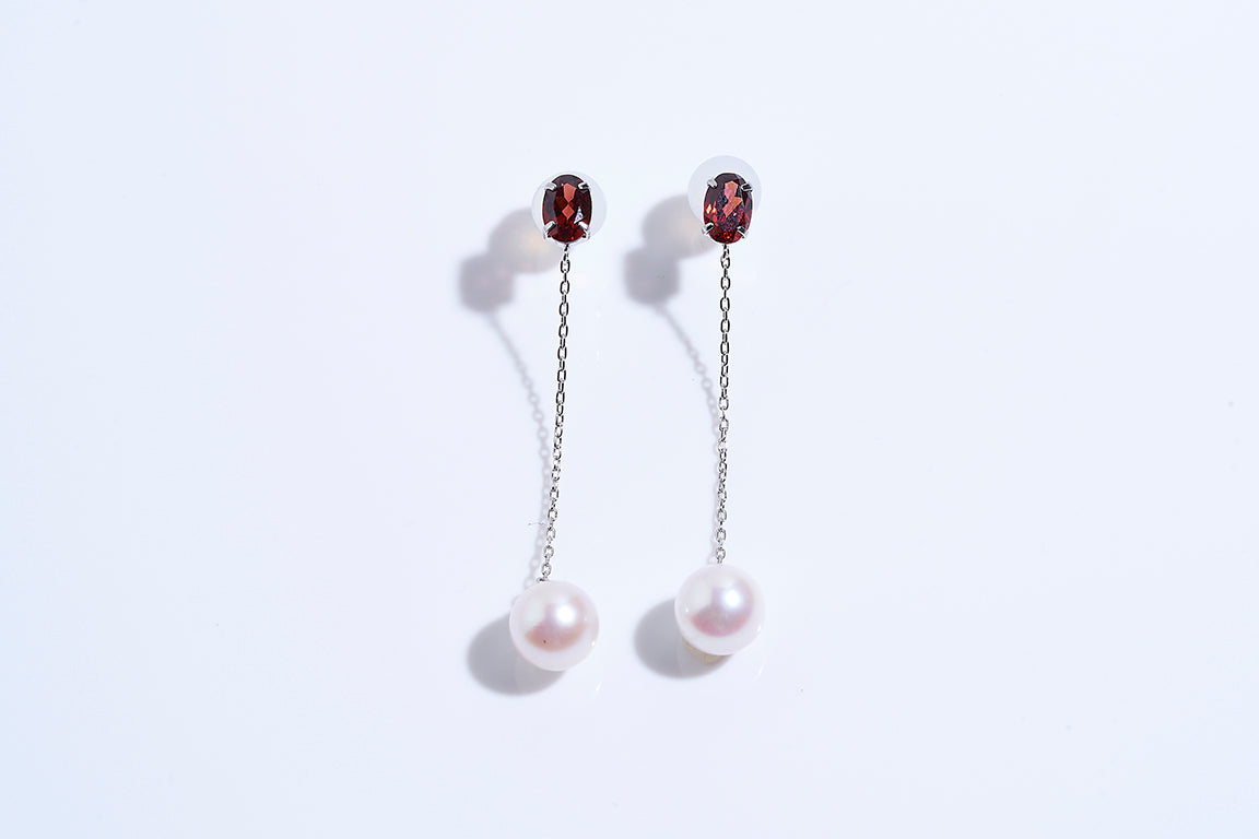 PT900 ガーネット/アコヤパール ピアス -ChériB-