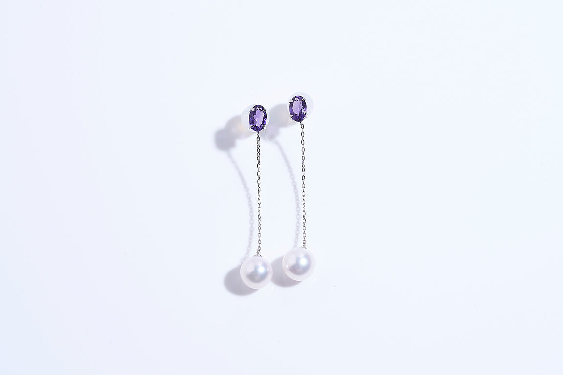 PT900 アメシスト/アコヤパール ピアス -ChériB-