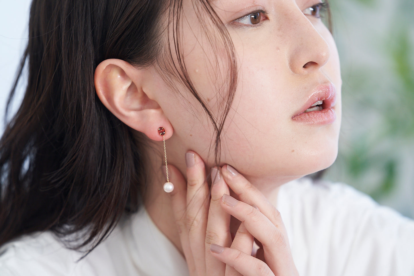 K18YG ガーネット アコヤパール ピアス -ChériB-