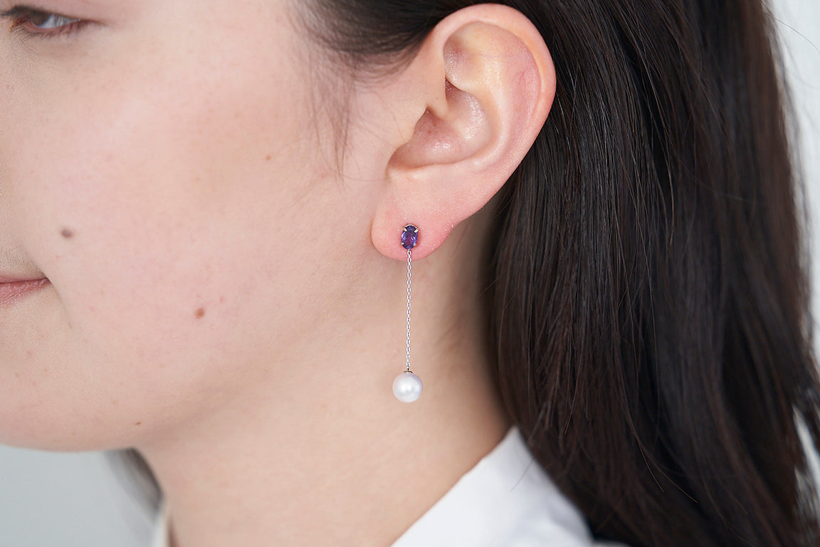 PT900 アメシスト/アコヤパール ピアス -ChériB-