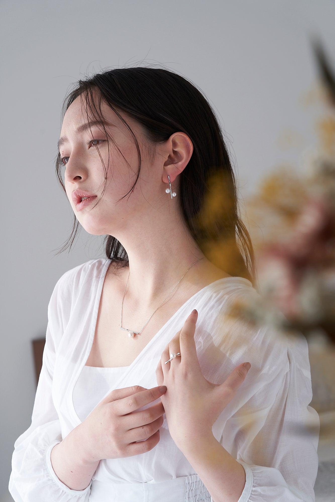 PT900 or K18YG ダイヤ/アコヤパール ピアス -ChériB-