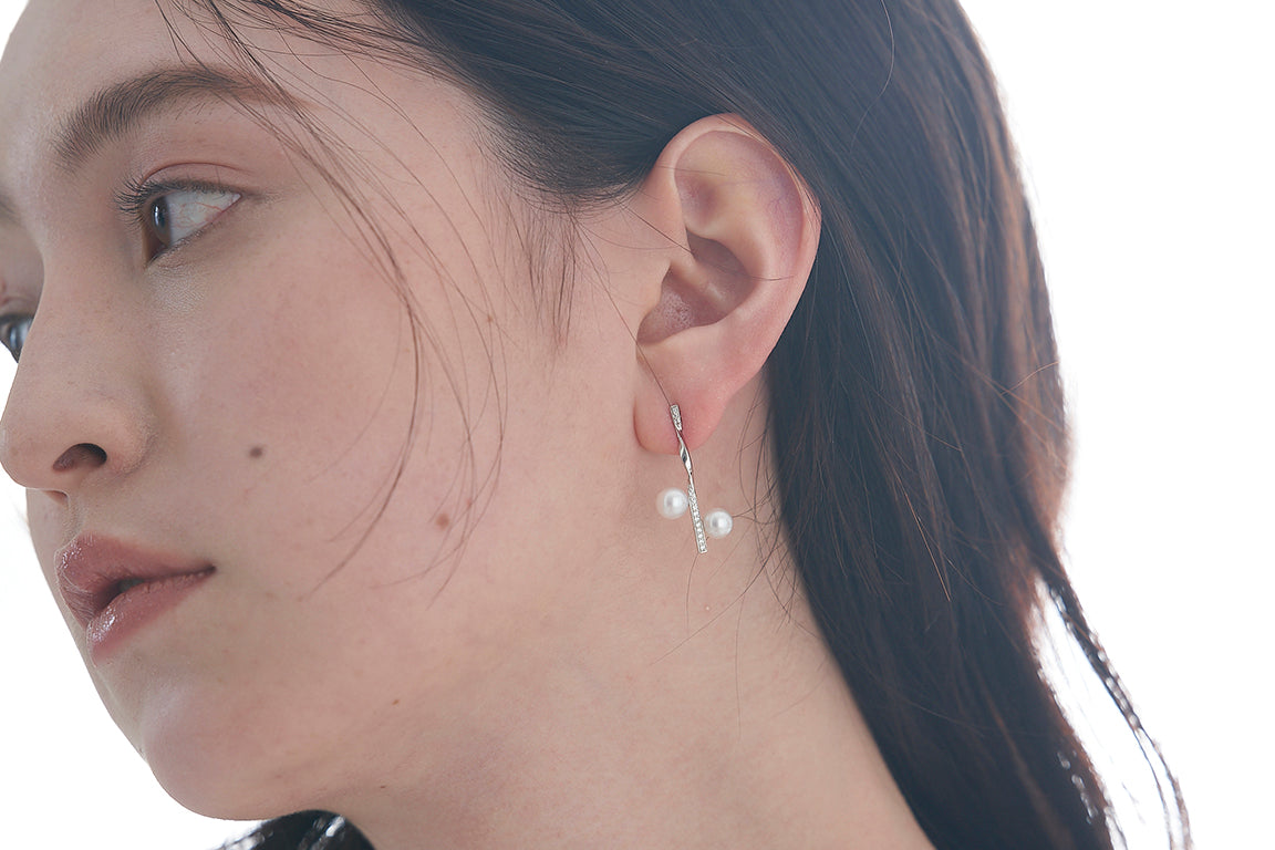 PT900 or K18YG ダイヤ/アコヤパール ピアス -ChériB-