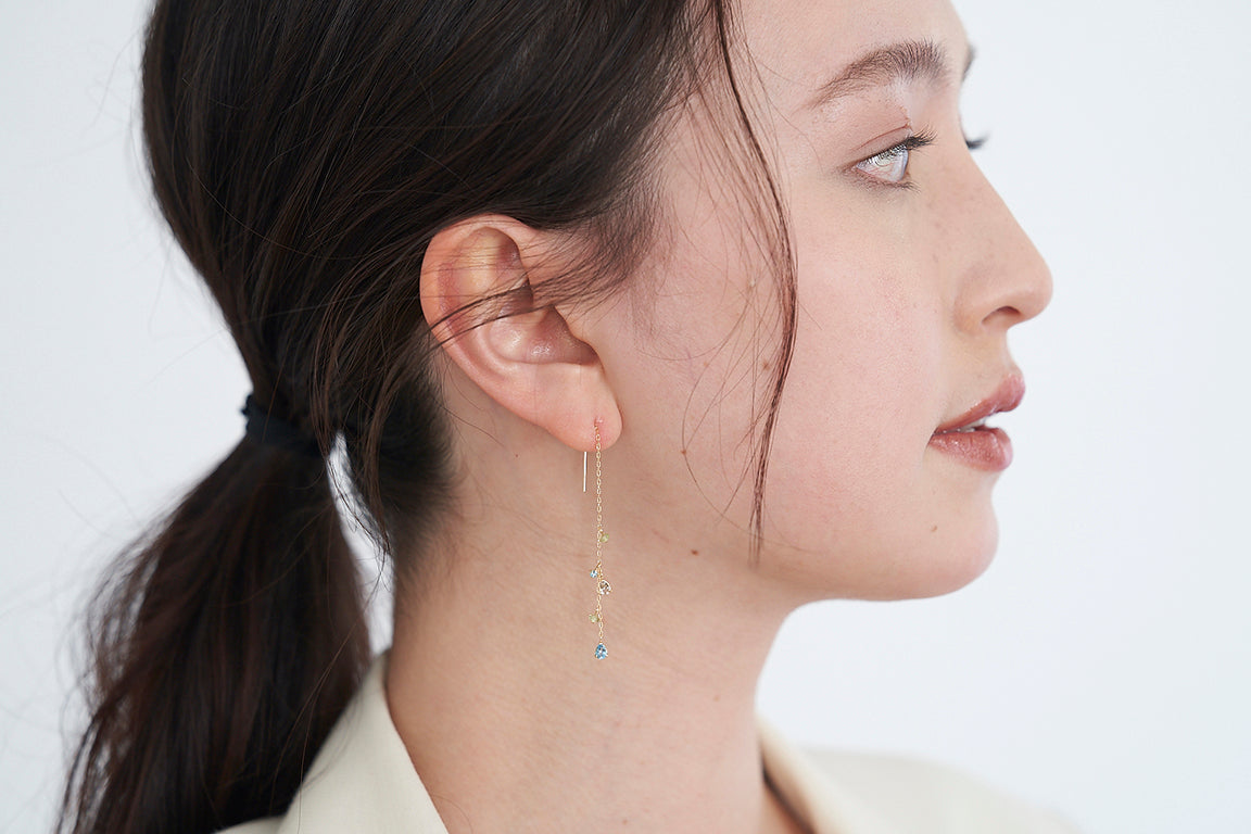 K18YG ブルートパーズ アクアマリン ペリドット ピアス -ChériB-