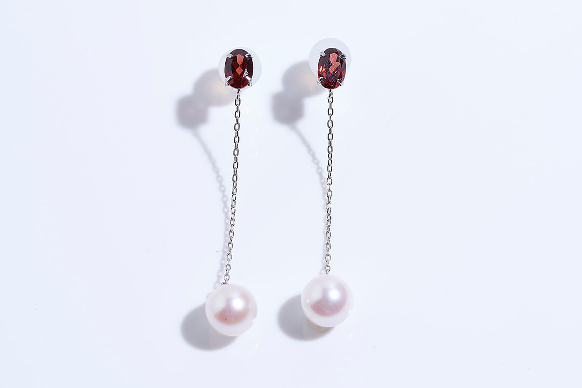 PT900 ガーネット/アコヤパール ピアス -ChériB-