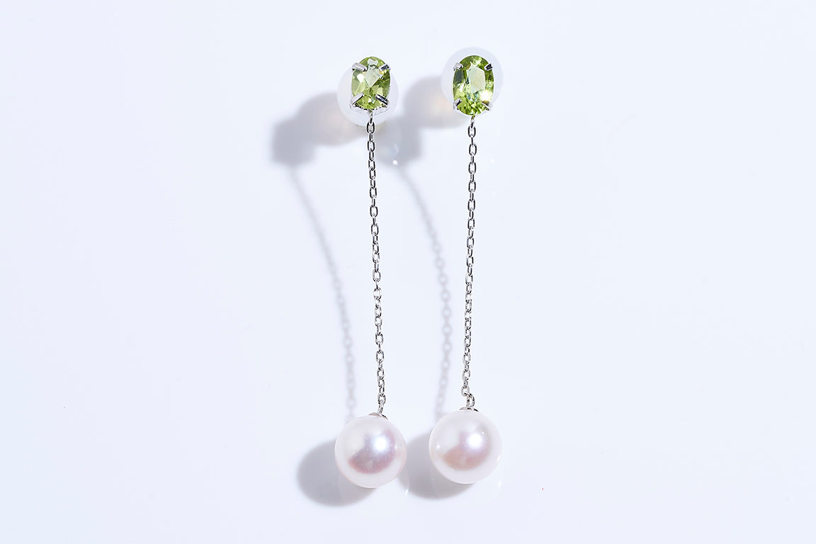 PT900 ペリドット アコヤパールピアス -ChériB-