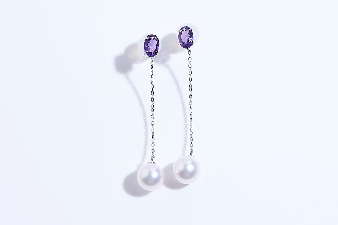 PT900 アメシスト/アコヤパール ピアス -ChériB-