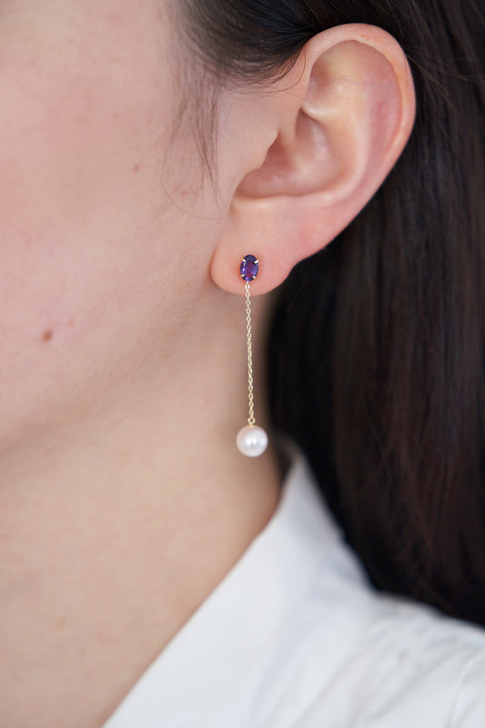 K18YGアメジスト アコヤパール ピアス -ChériB-