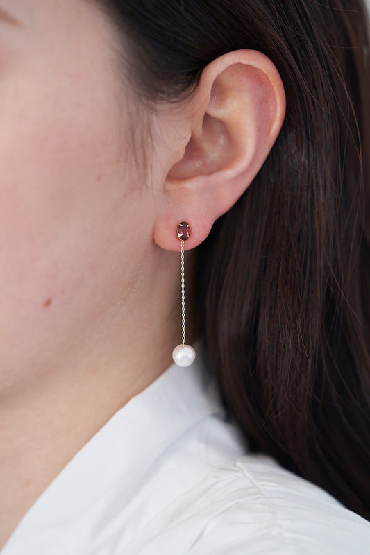 K18YG ガーネット アコヤパール ピアス -ChériB-